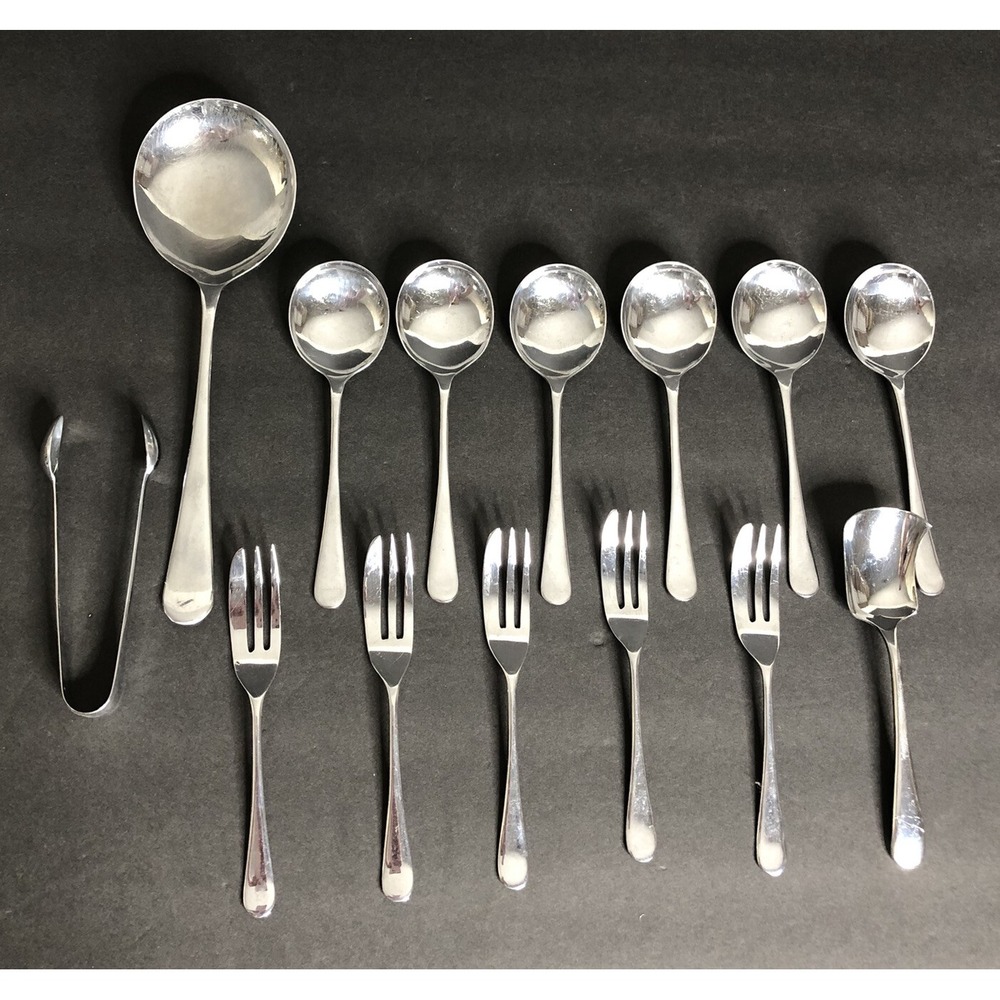 Vintage St Clair Chromium Plate Flatware 14 Pieces Soup Serving Spoons Forks
